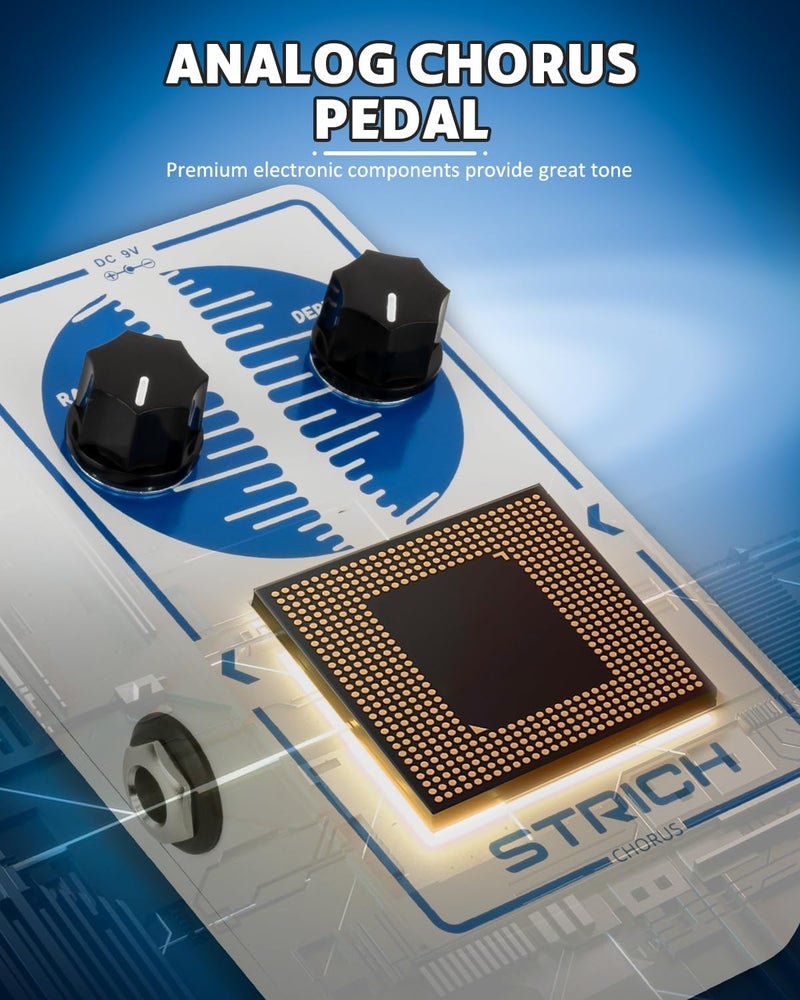 STRICH Chorus Guitar Pedal, Tutti Love Analog Chorus Effect Classic Warm, True Bypass for Electric Guitar, White and Blue, MELODY HALO, White and Blue - Image 2